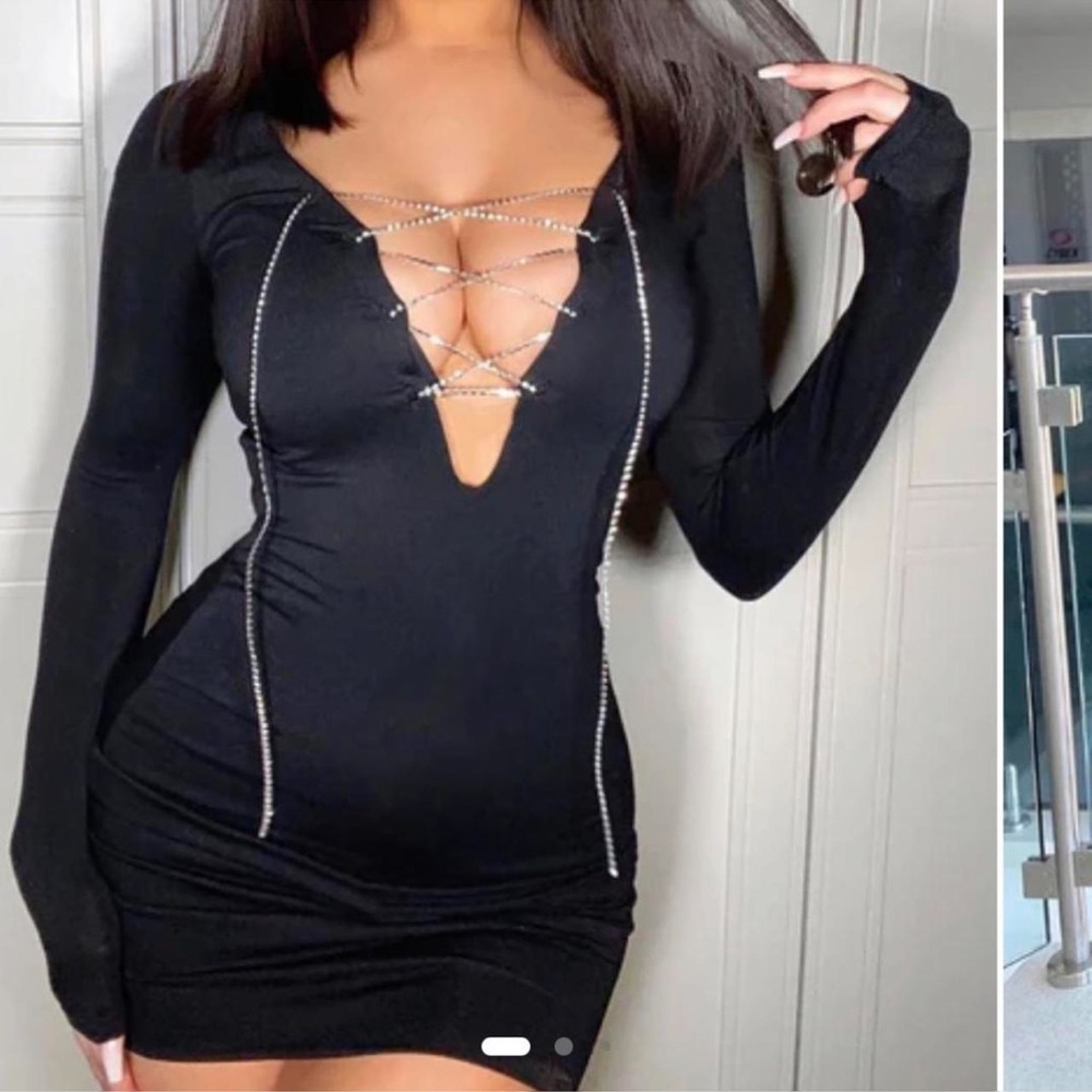 Mini long sleeve Dress with Lace up chain detail